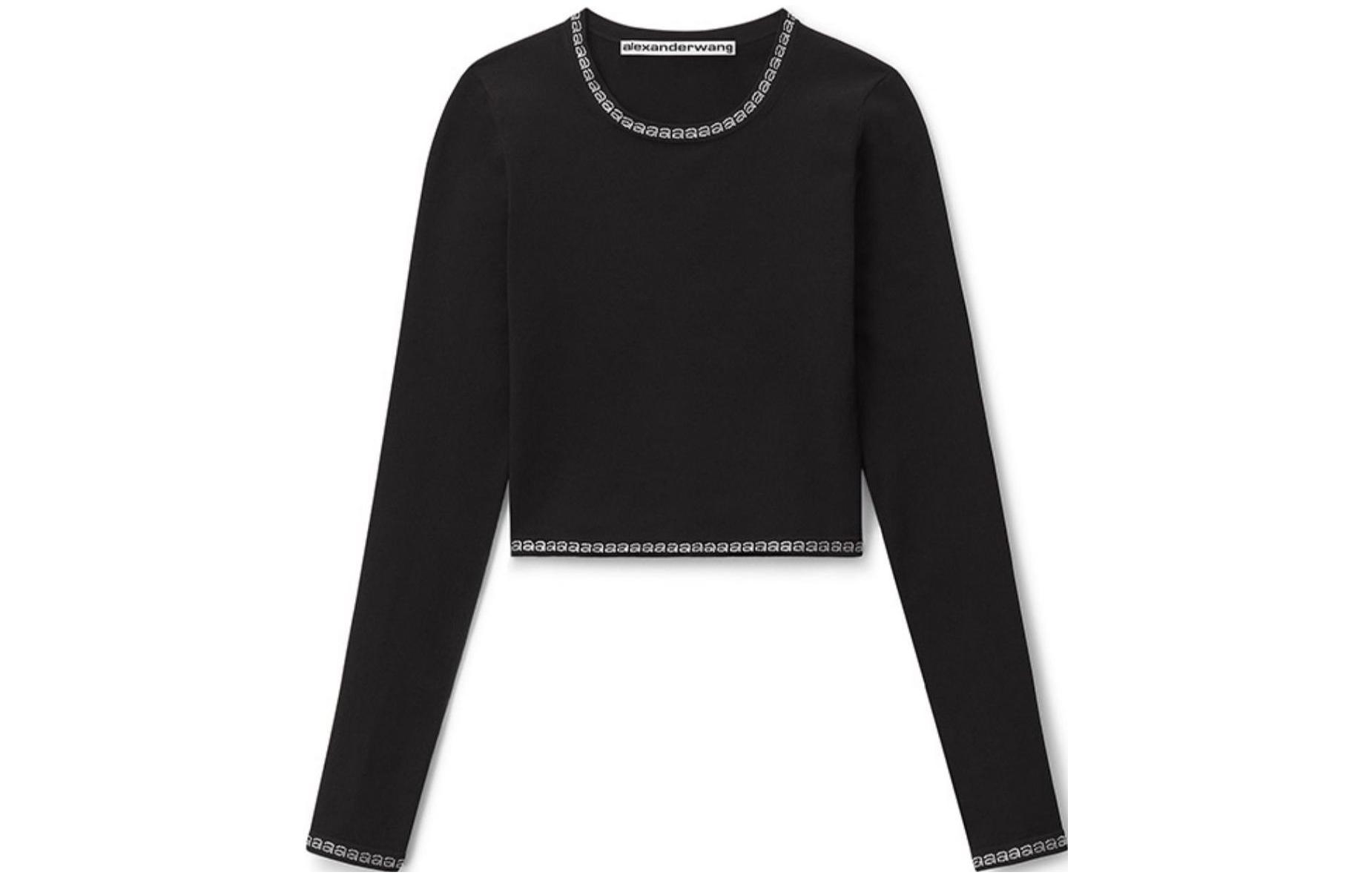 Футболка кроп с декорированным логотипом Alexander Wang, черная — фото 2