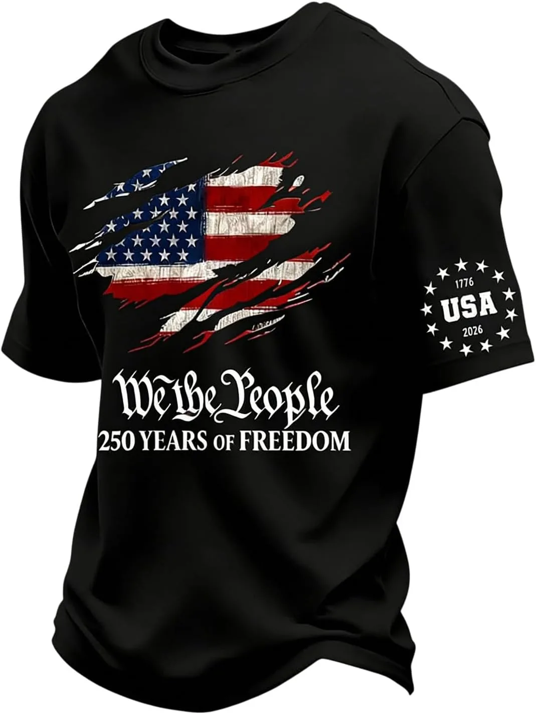 Футболка 250 Anniversary USA 1776-2026 250th Birthday с патриотическим флагом США Generic, черный