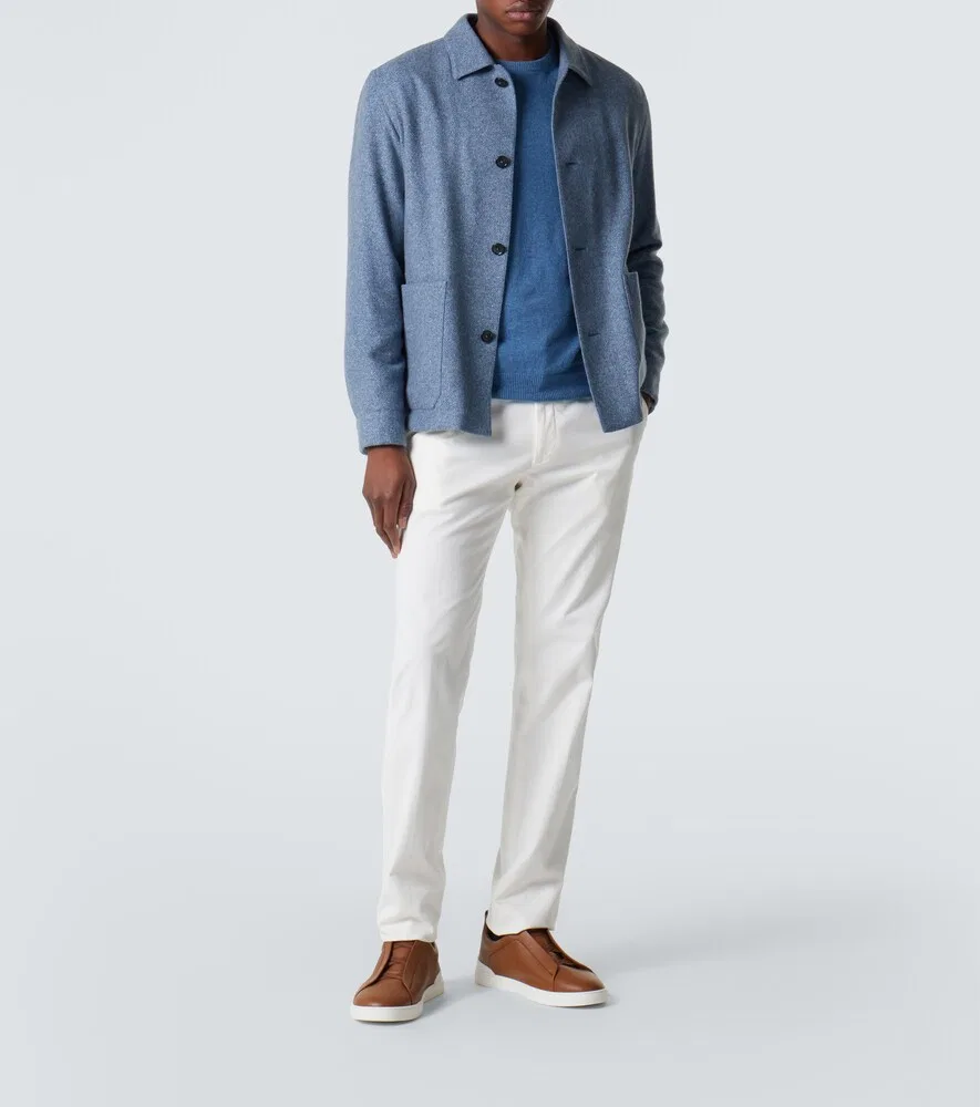 Кожаные кроссовки с тройной строчкой Zegna, коричневый — фото 2