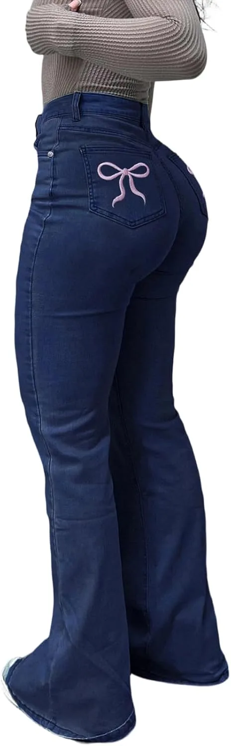 

Женские джинсы Bell Bottom с вышивкой и цветочным принтом