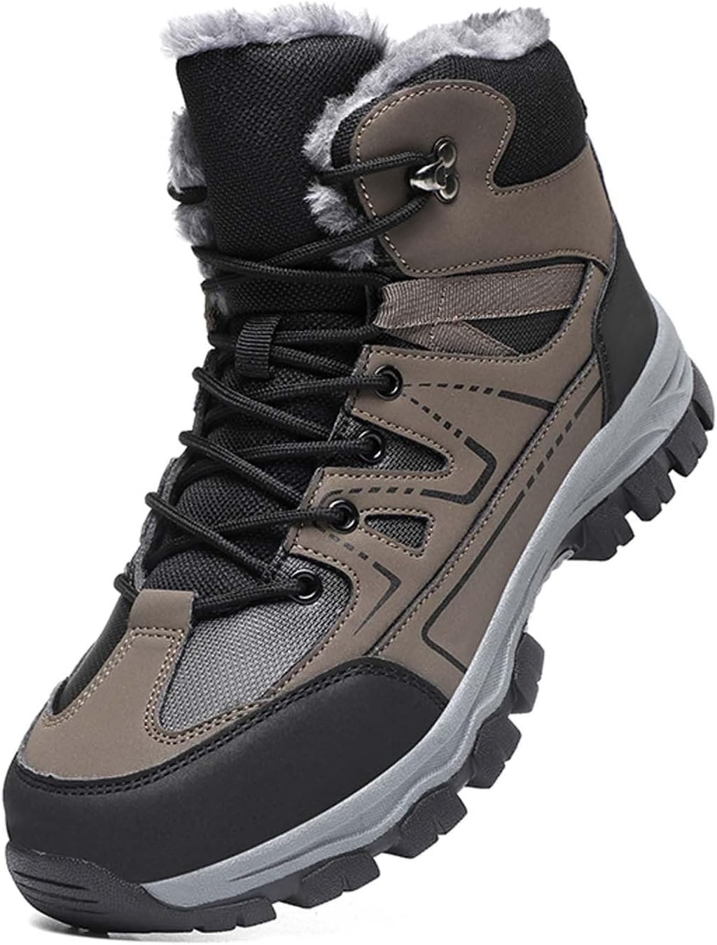 

Мужские зимние ботинки до щиколотки для улицы с подкладкой из флиса, удобной подошвой с противоскользящим эффектом для прогулок в холодную погоду Generic, коричневый