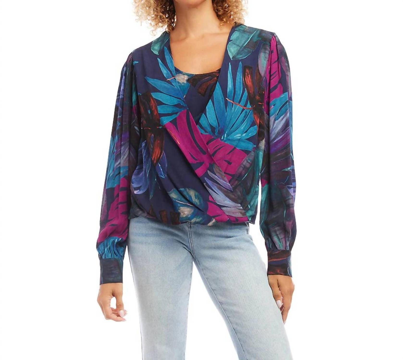 

Топ с драпировкой из крепа Midnight Garden Karen Kane, цвет midnight garden crepe