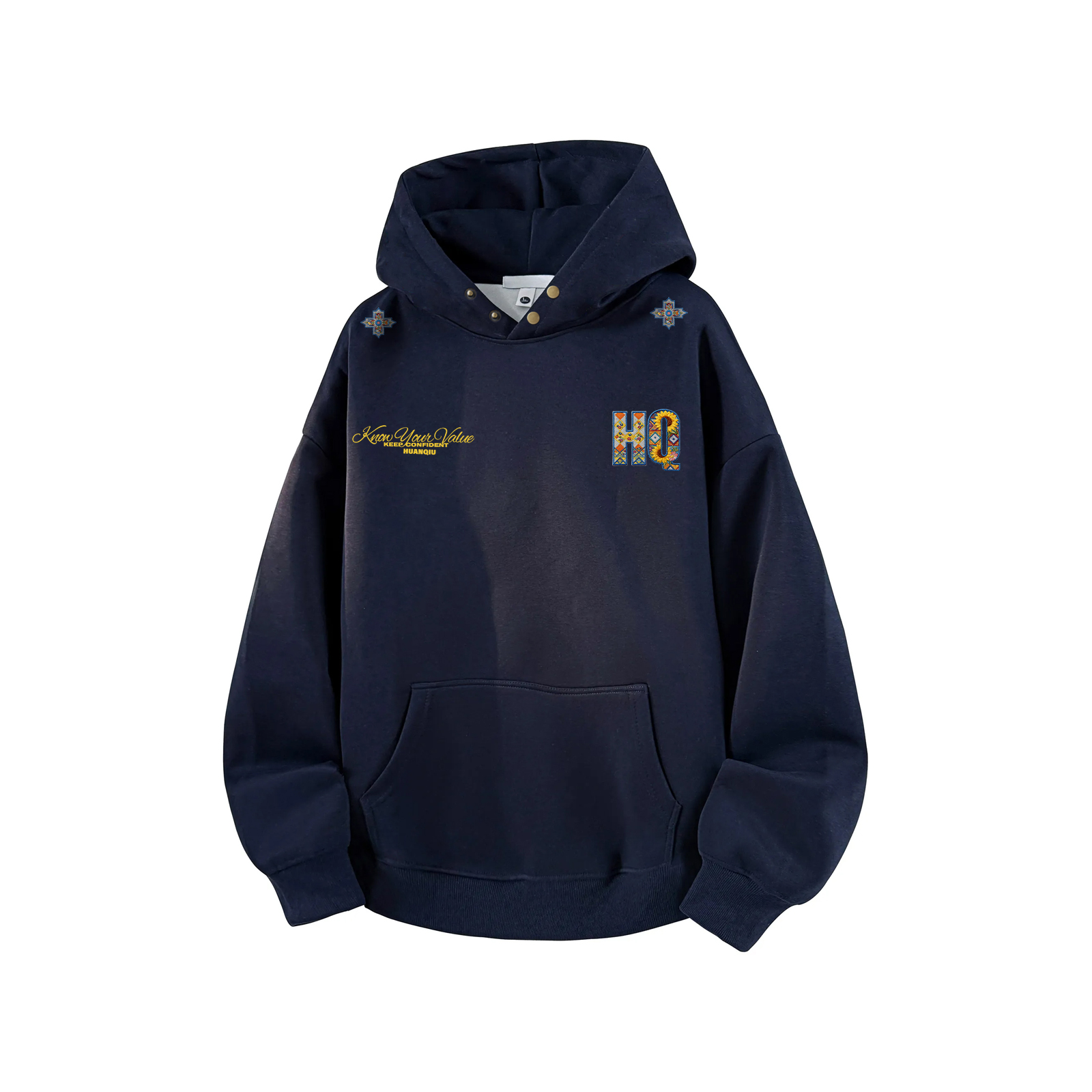 

Толстовка Unisex Hooded Moderate Heavyweight HUANQIU, темно-синий (желтый)
