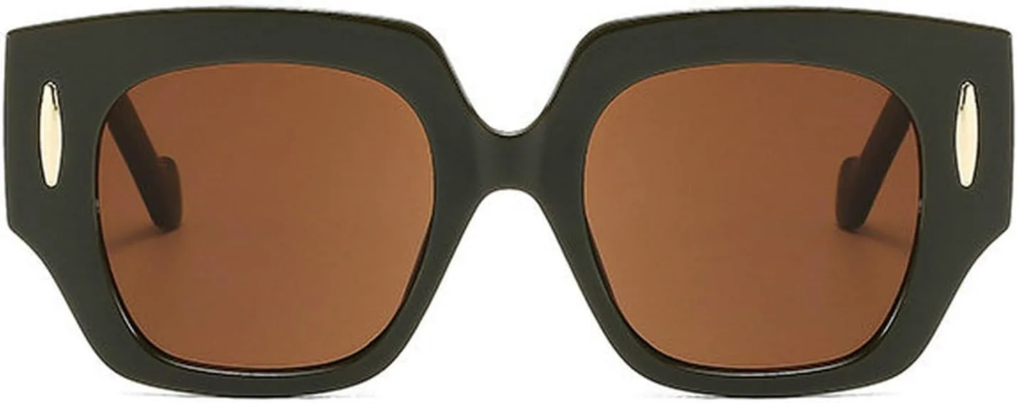 

COTIA Модные квадратные многоугольные солнцезащитные очки неправильной формы для женщин и мужчин, винтажные, с заклепками, увеличенного размера, W35, Coffee