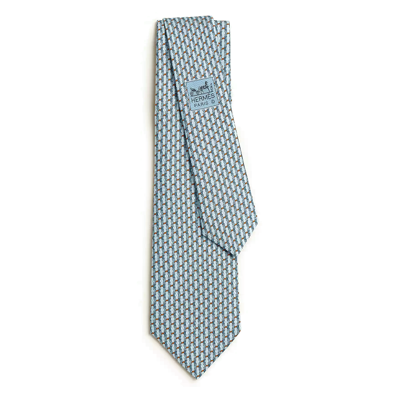 

HERMES Мужской галстук из шелка тутового шелкопряда небесно-голубого цвета Sky Blue