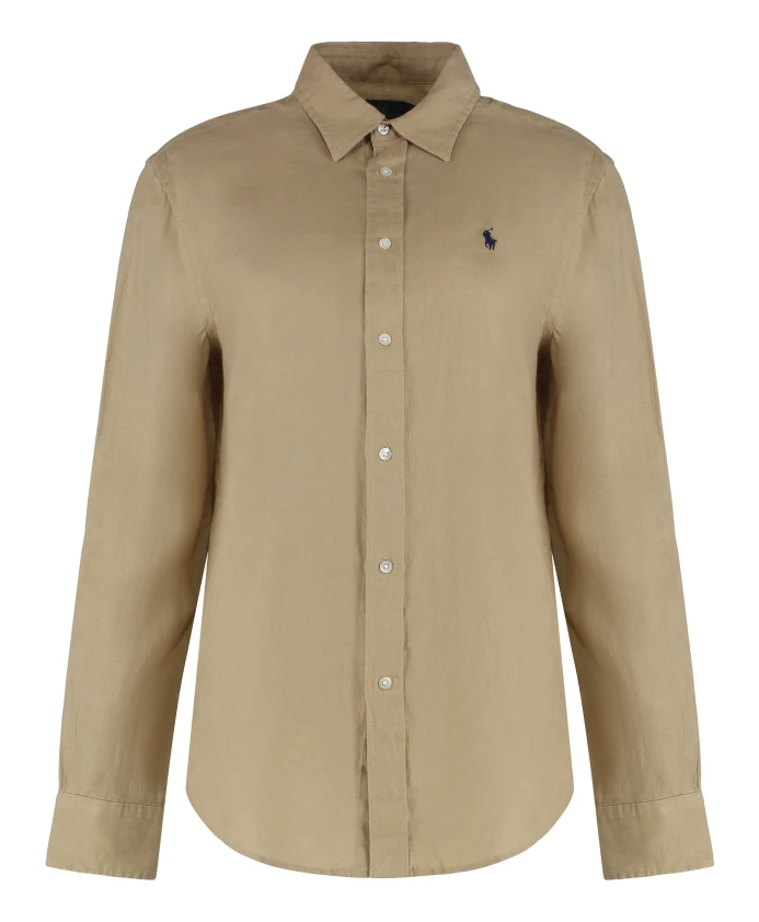 

Льняная рубашка классического кроя Polo Ralph Lauren, бежевый