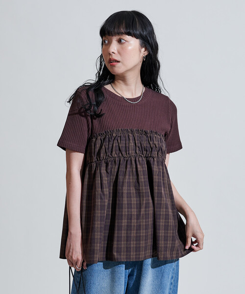 

Футболка с клетчатым рисунком в армейском стиле FREAK'S STORE, коричневый