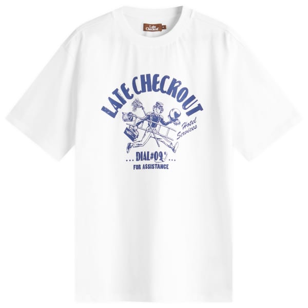 

Футболка с изображением гостиничных услуг Late Checkout, белый