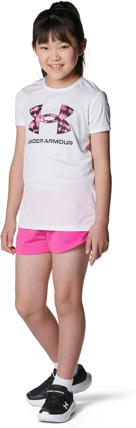 Шорты Under Armour Girls' Play Up Mesh Shorts, (652) Rebel Pink//White — фото 3