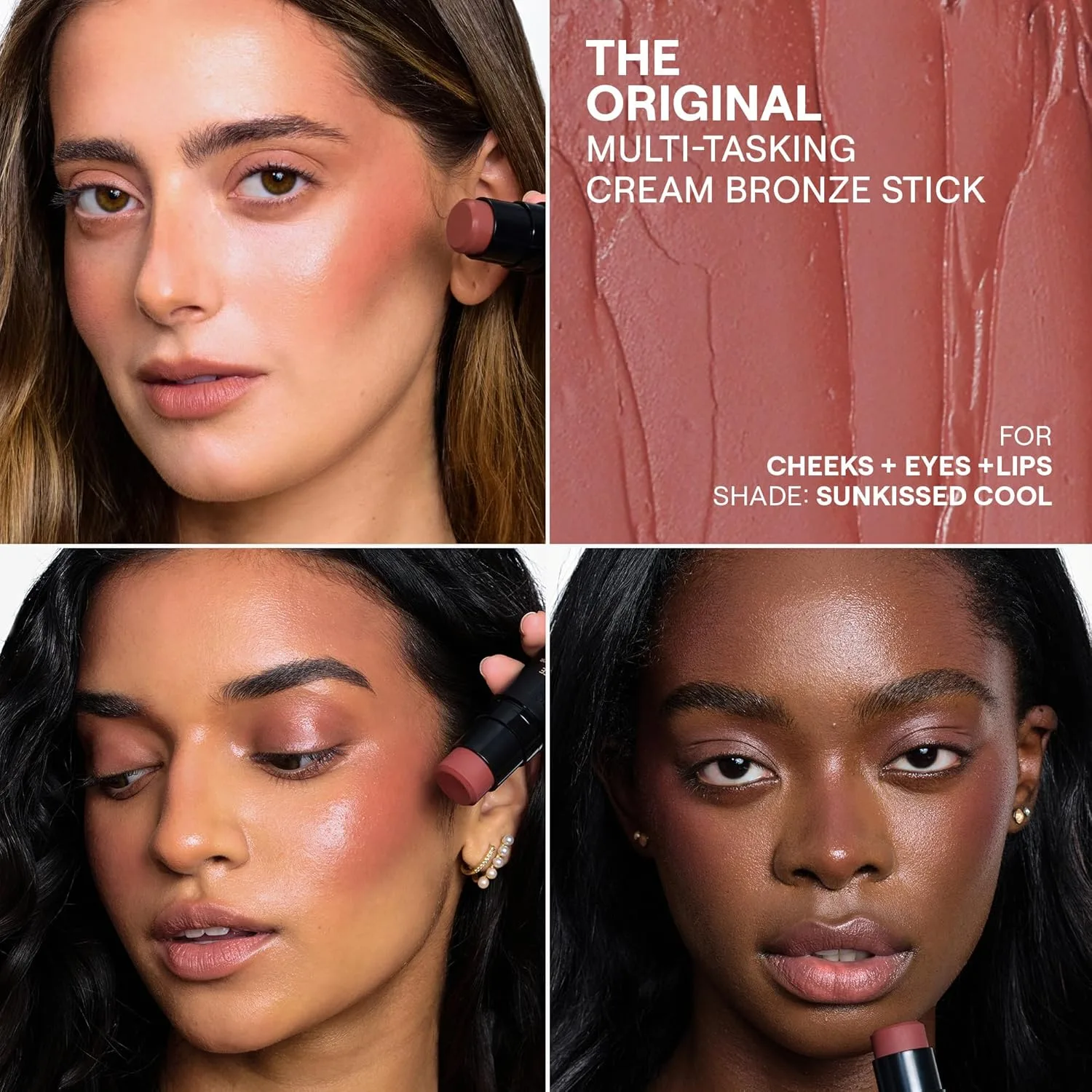 Nudestix Nudies Bronze All Over Matte Bronzing Stick - кремовый бронзер 3-в-1 для щек, глаз и губ со встроенной кистью | Естественный контур и эффект загара, Sunkissed Cool — фото 2