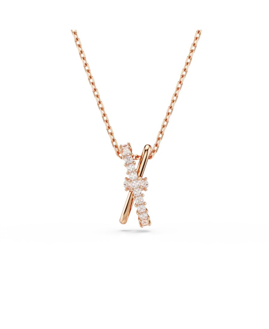 

Кулон Гипербола, комбинированная огранка, витой узор, белое колье Swarovski, Rose gold