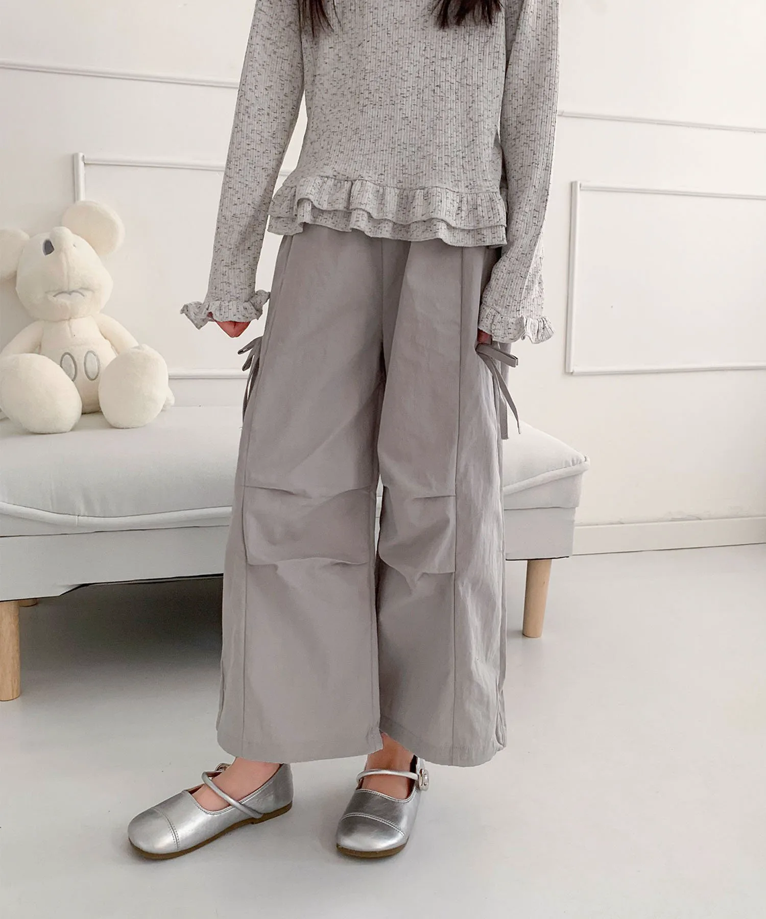 Детские широкие штаны с боковыми лентами Aimoha Kids, gray