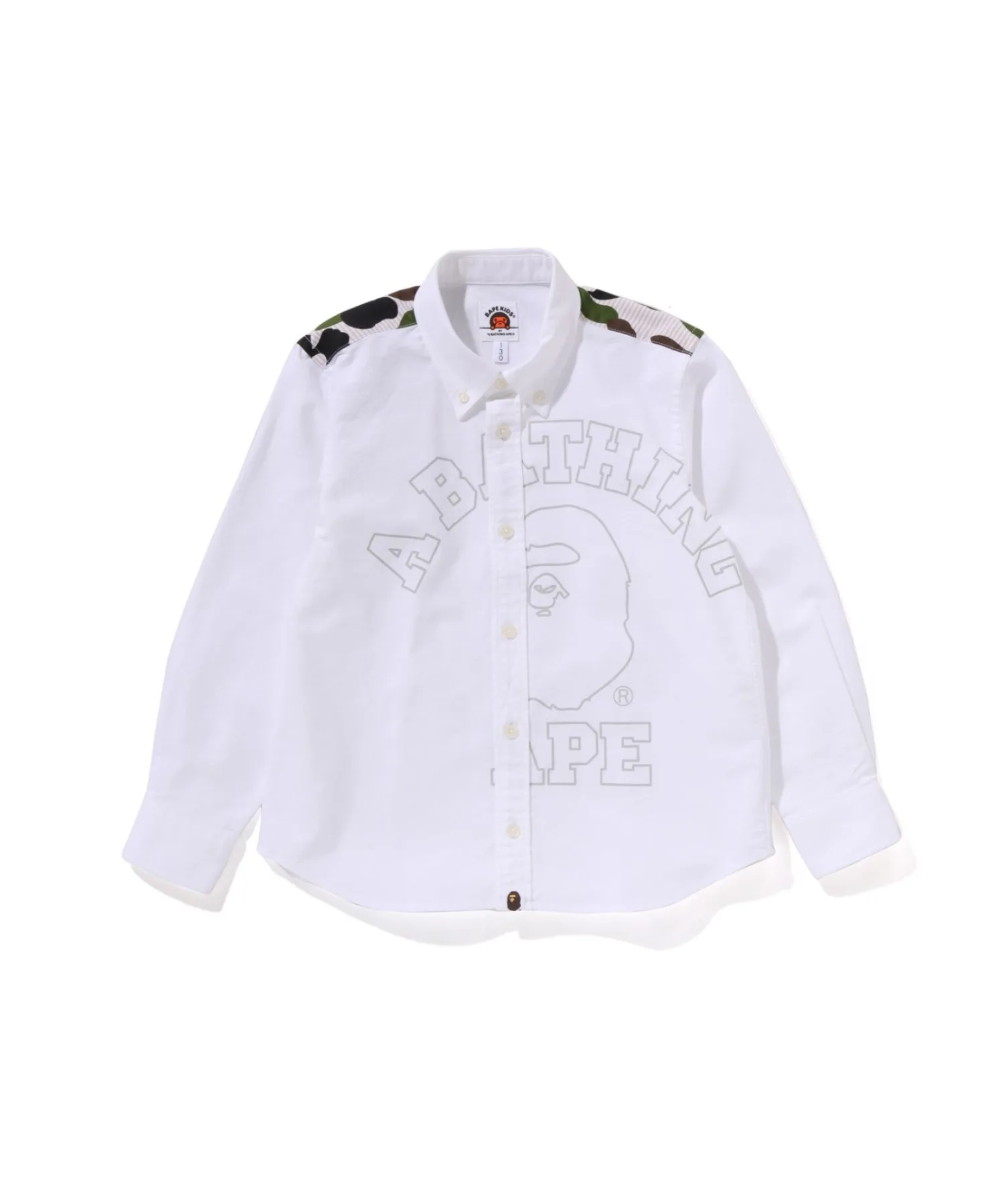 Детская рубашка из 100% хлопка 1ST CAMO STRIPE OXFORD BD A BATHING APE белая