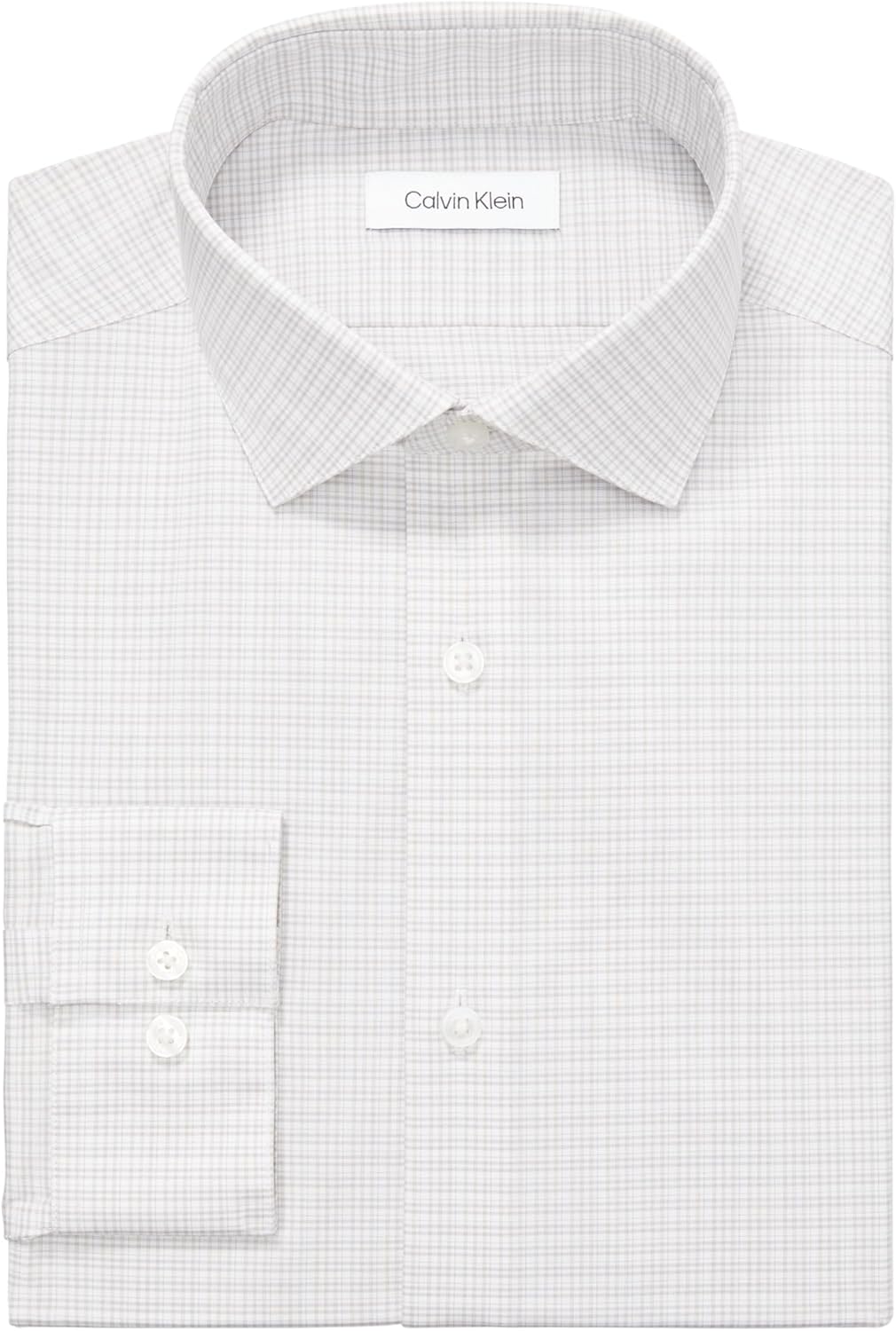 Мужская рубашка Calvin Klein Slim Fit с французскими манжетами, не требующими глажки, с узором «елочка», Multi Beige — фото 3