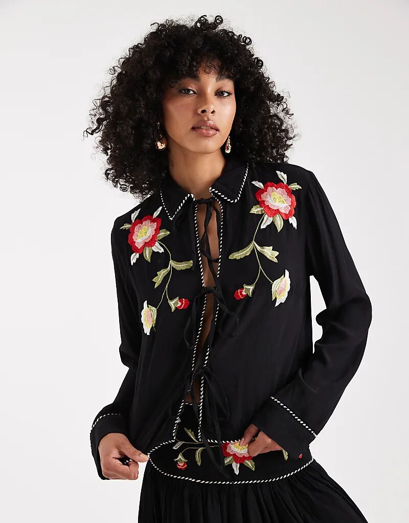 

Топ ASOS DESIGN с вышивкой и завязкой спереди