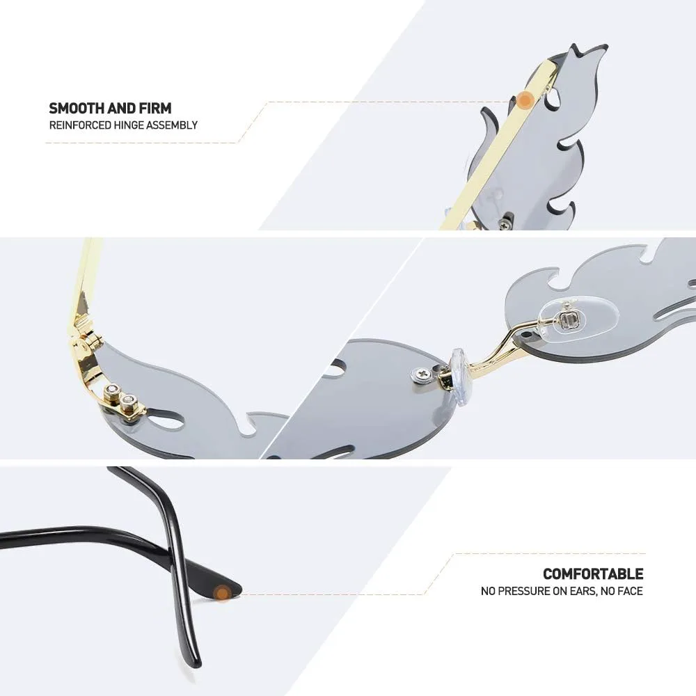 

Солнцезащитные очки LASPOR Fire Flame для женщин и мужчин, ретро-очки без оправы в форме волны, винтажные очки в форме огня, золотистая металлическая оправа, Grey