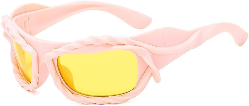 

MUTYNE Винтажные персонализированные солнцезащитные очки неправильной формы для женщин, модные хип-хоп панк солнцезащитные очки для мужчин, стильные и крутые очки, Pink Yellow