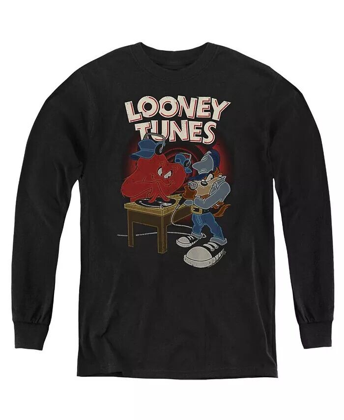 

Толстовка с длинным рукавом для мальчиков и подростков с надписью «Dj» Looney Tunes, черный