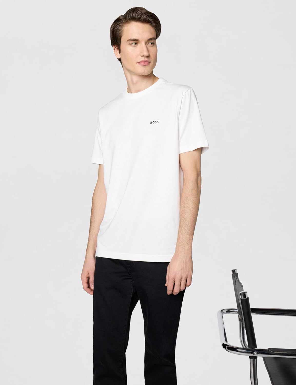 Футболка BOSS Men's Contrast Logo из хлопка и эластичного хлопка, Crisp White — фото 2