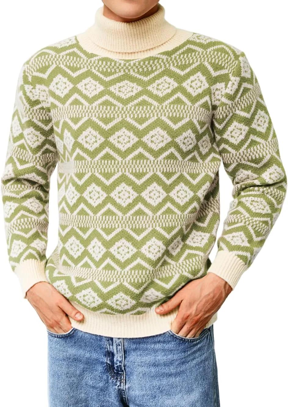 

Толстовка-водолазка для мужчин, Nordic Chunky Knit, Argyle Cable Vintage ChiaoLezhee