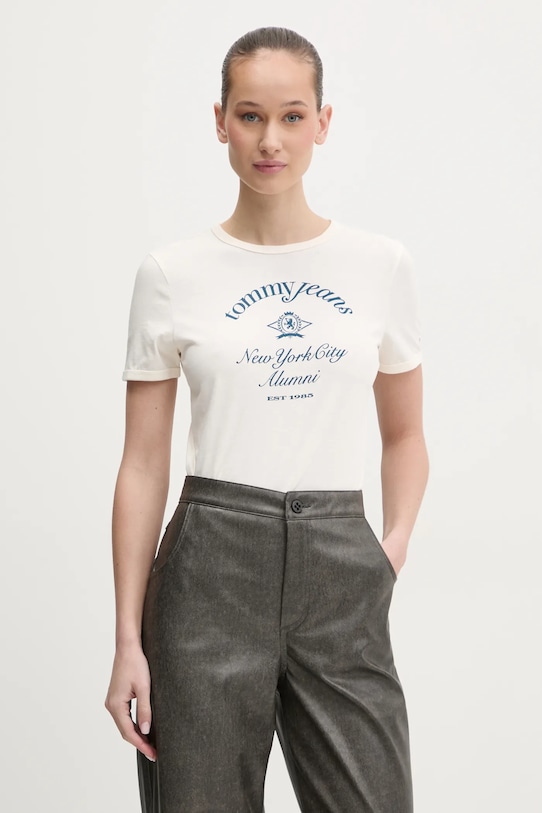 

Хлопковая футболка Tommy Jeans, бежевый