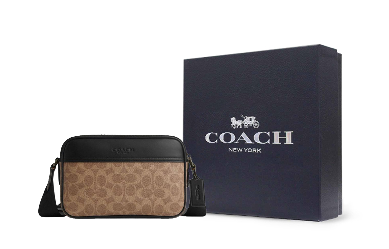 

COACH Искусственная кожа Грэм с кожаными вставками наплечная сумка через плечо средний размер мужская коричневая желтая и черная