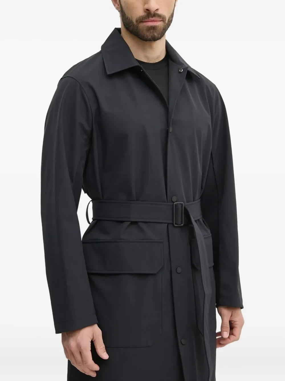 

Плащ с капюшоном и поясом Armani Exchange, синий