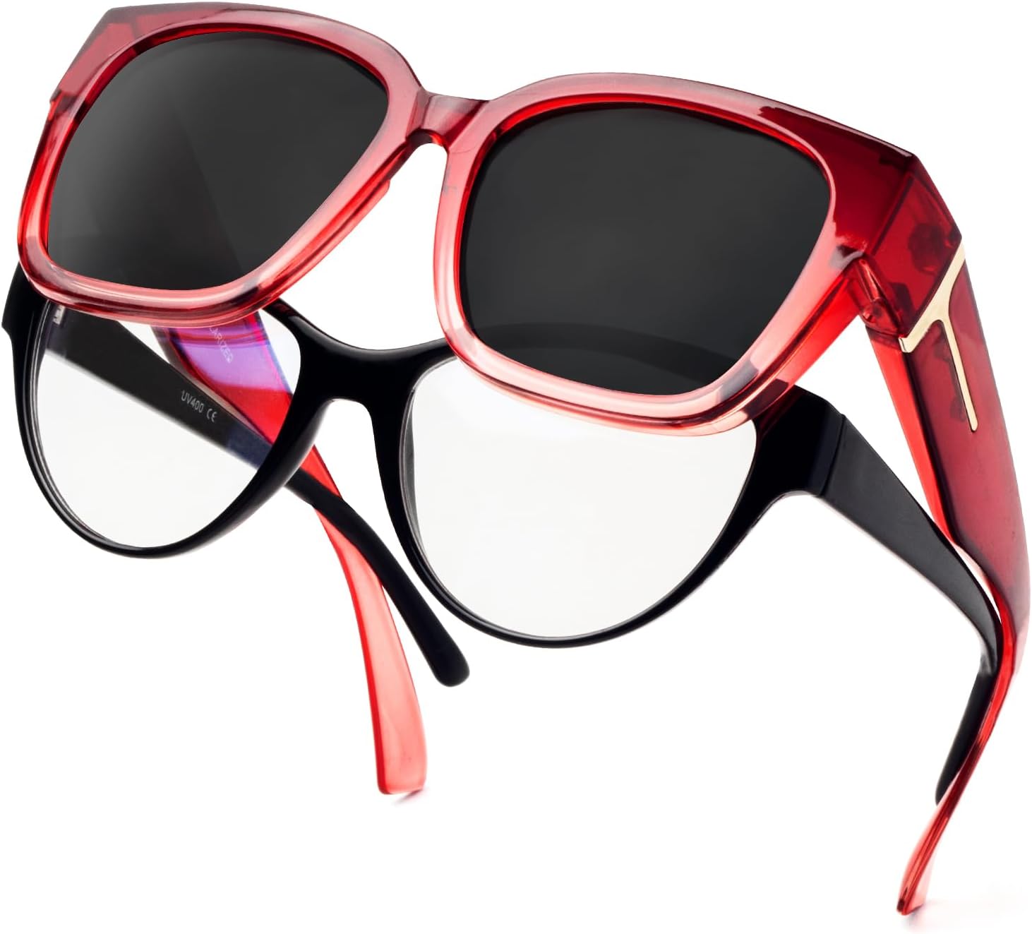 

Солнцезащитные очки с поляризованным покрытием, надеваемые поверх обычных очков, для женщин, квадратной формы, с защитой от УФ-излучения, легкие Face Shadow, Gradient Wine Red Frame/Grey Lens