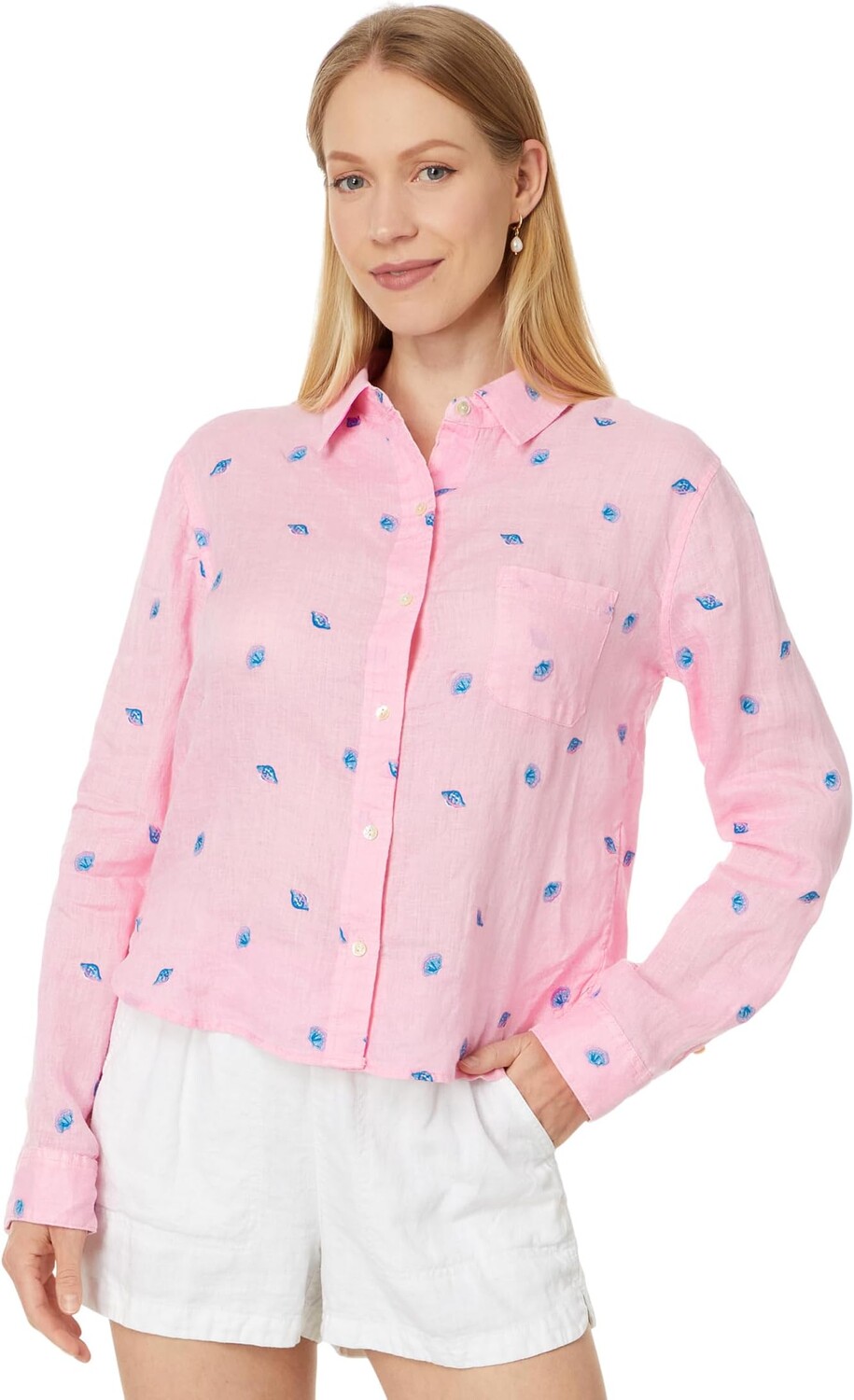 

Рубашка Lilly Pulitzer Coralynn Button-Down, цвет Conch Shell Pink Gone Shellin Embroidery