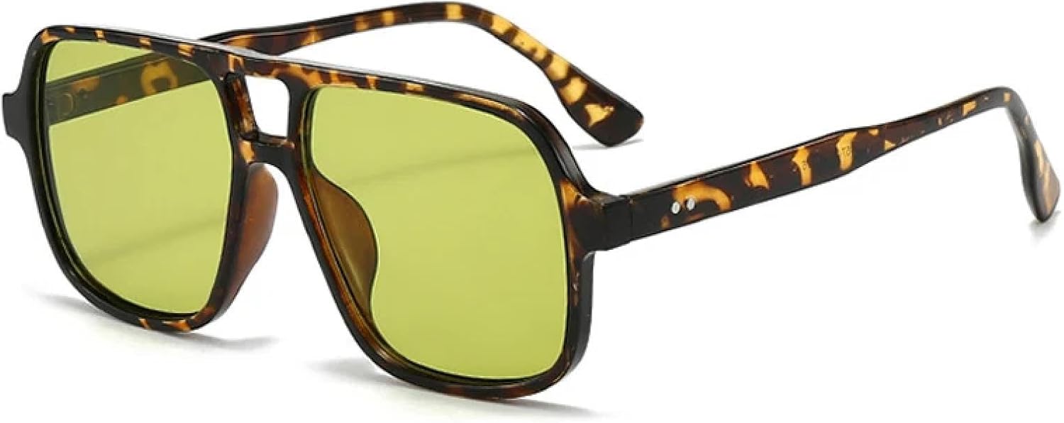 

Ретро-солнцезащитные очки с двойной перемычкой для женщин, модные очки с леопардовым принтом для мужчин, с заклепками, конфетного цвета, защита от УФ-излучения UV400 VFDHN, Leopard Green