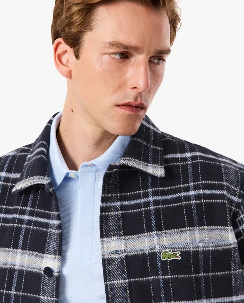 Мужская хлопковая рубашка в шотландскую клетку с длинными рукавами Lacoste, темно-синий — фото 3