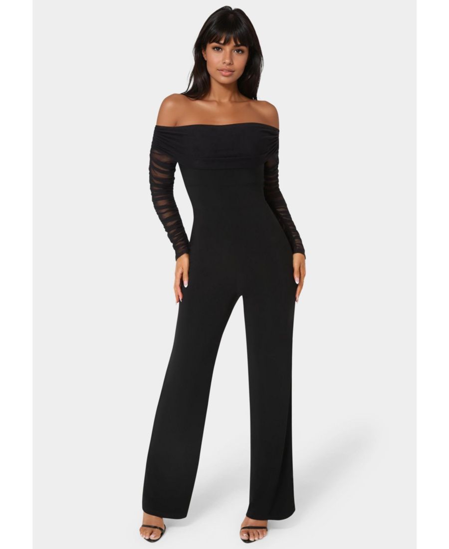 

Женский комбинезон с открытыми плечами и сборками Bebe, Black