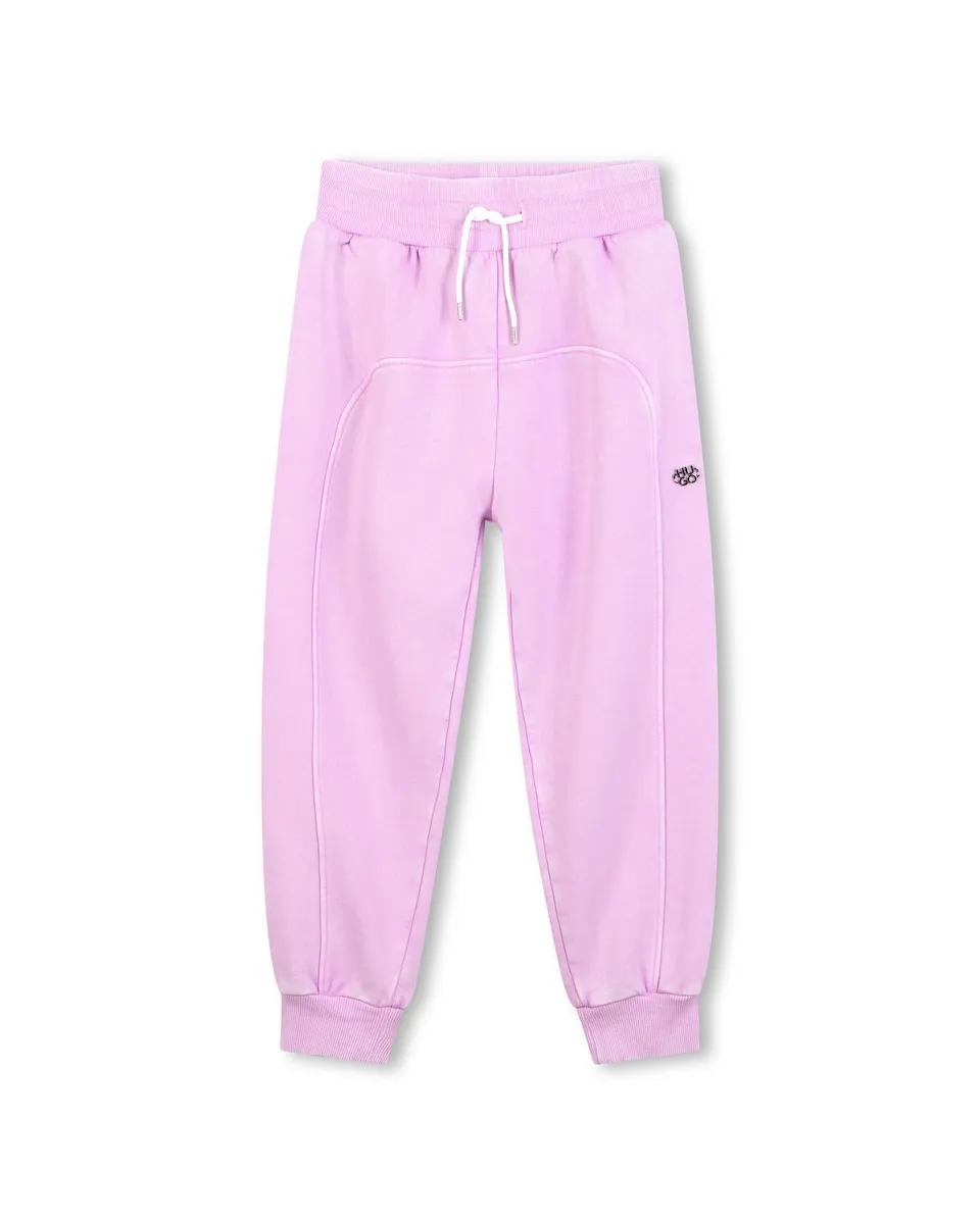 

Детские спортивные брюки для девочки однотонного фиолетового цвета Hugo