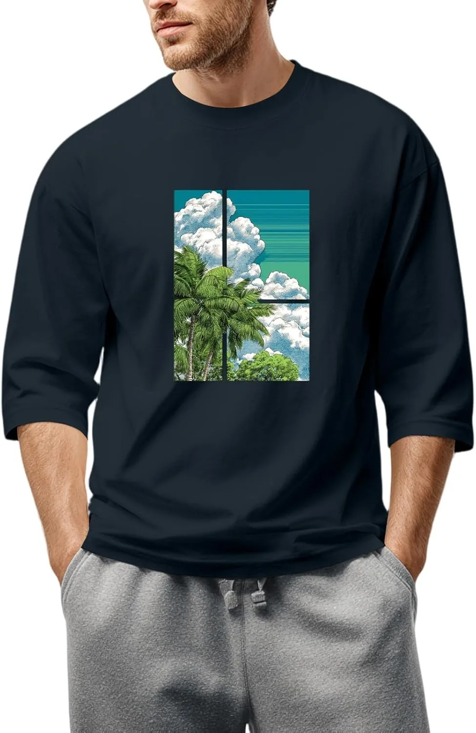 

Футболка FQZWONG для мужчин Casual Loose с графическим 2D принтом