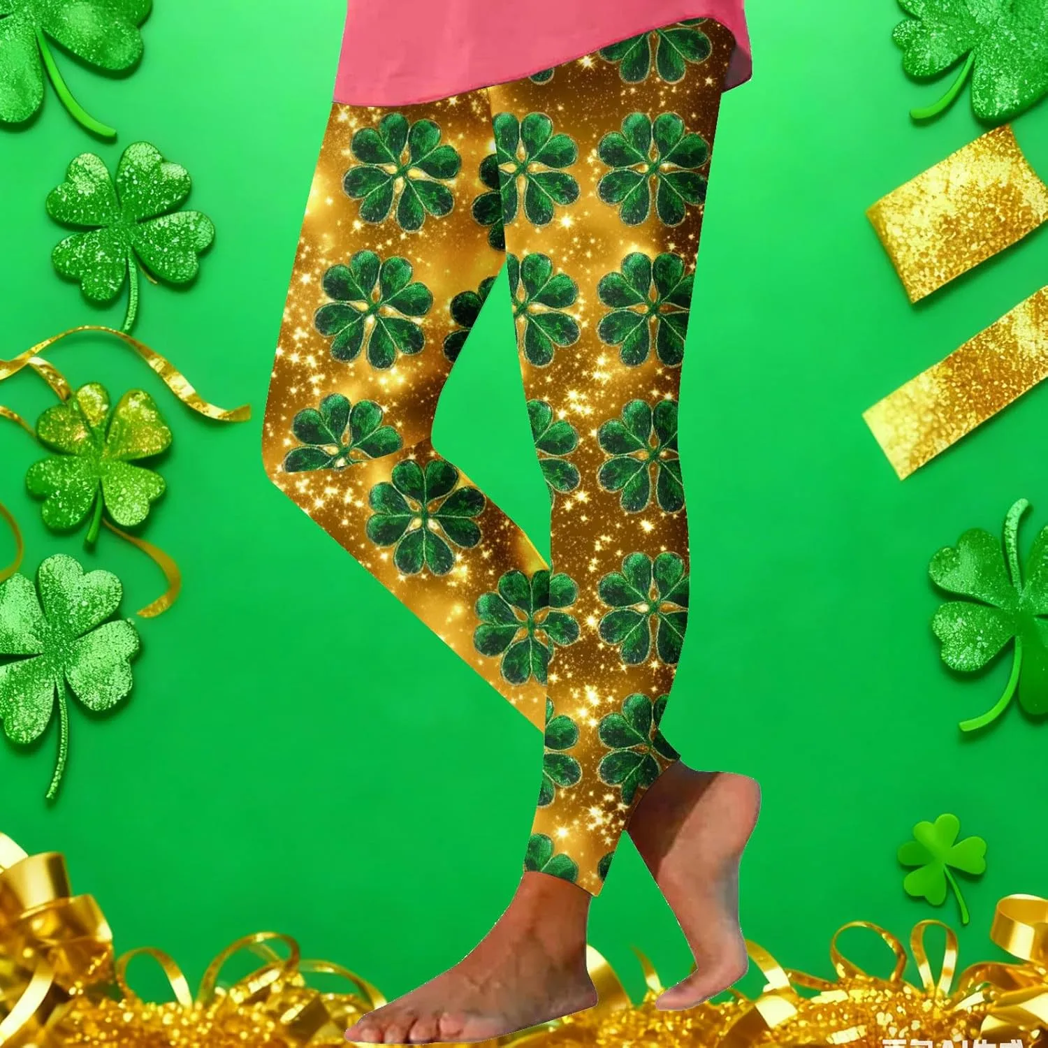 Generic Леггинсы St Patricks Day женские повседневные с трилистником, ирландские зеленые брюки с поддержкой живота для тренировок, йоги и активного отдыха — фото 4