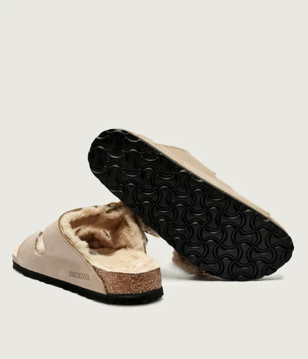 Тапочки из овчины Arizona BB Narrow fit Birkenstock, бежевый — фото 4