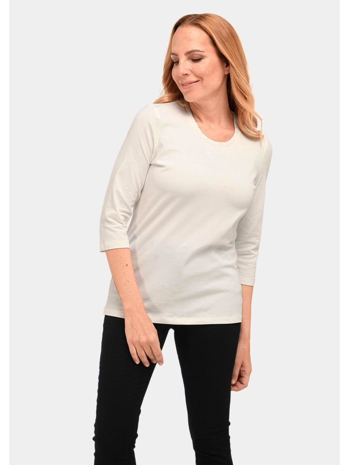 

GOLDNER Укороченный размер: футболка с круглым вырезом из хлопка пима кремово-белого цвета, Белый, GOLDNER Укороченный размер: футболка с круглым вырезом из хлопка пима кремово-белого цвета