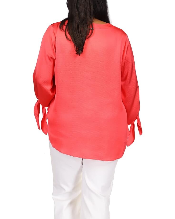 

Топ Michael Kors Plus Size Solid Satin Tie Top, цвет Geranium