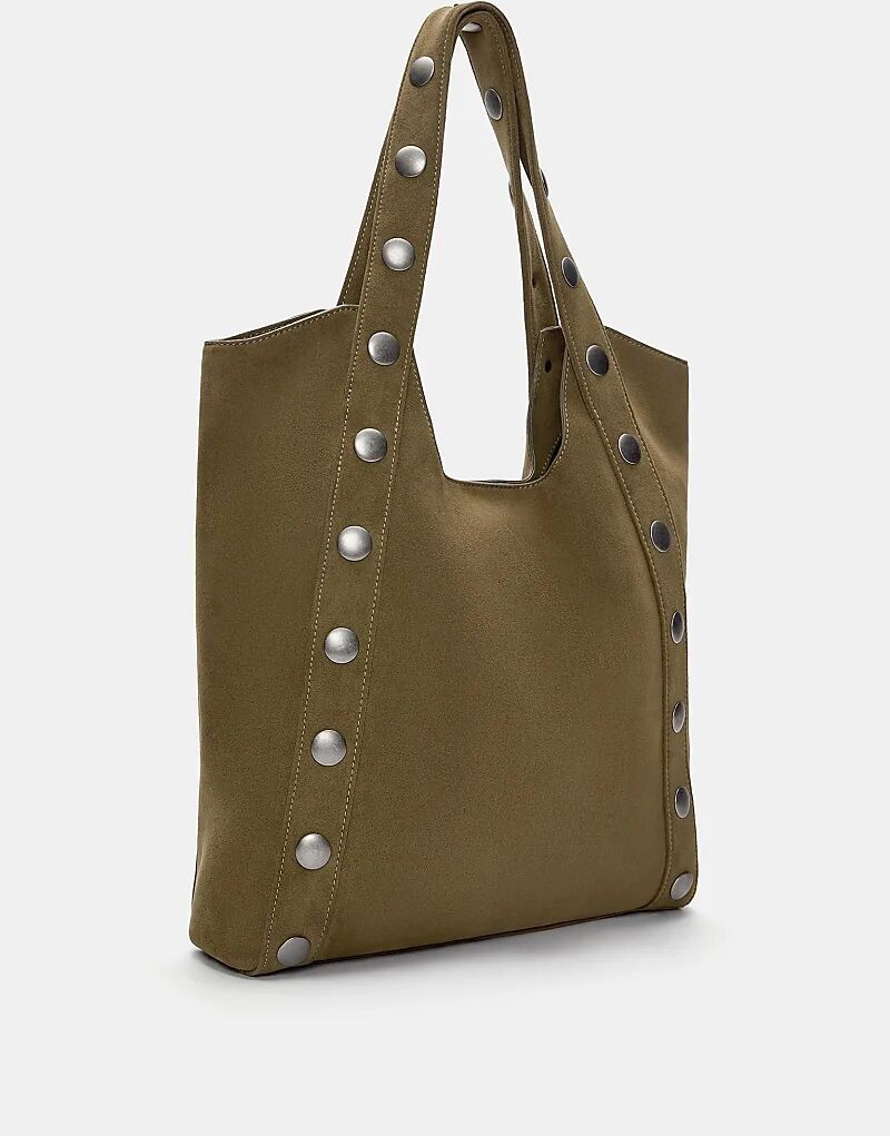 

Сумка-шоппер Pull&Bear цвета хаки с заклепками