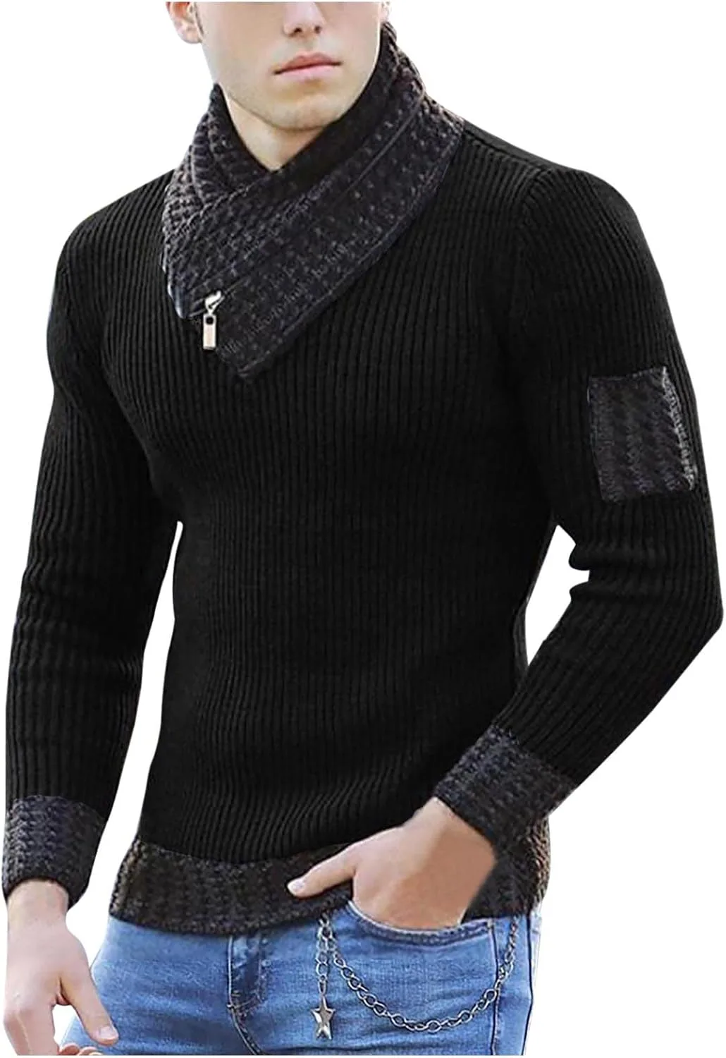 

Мужской вязаный свитер с воротником-шалью Slim Fit
