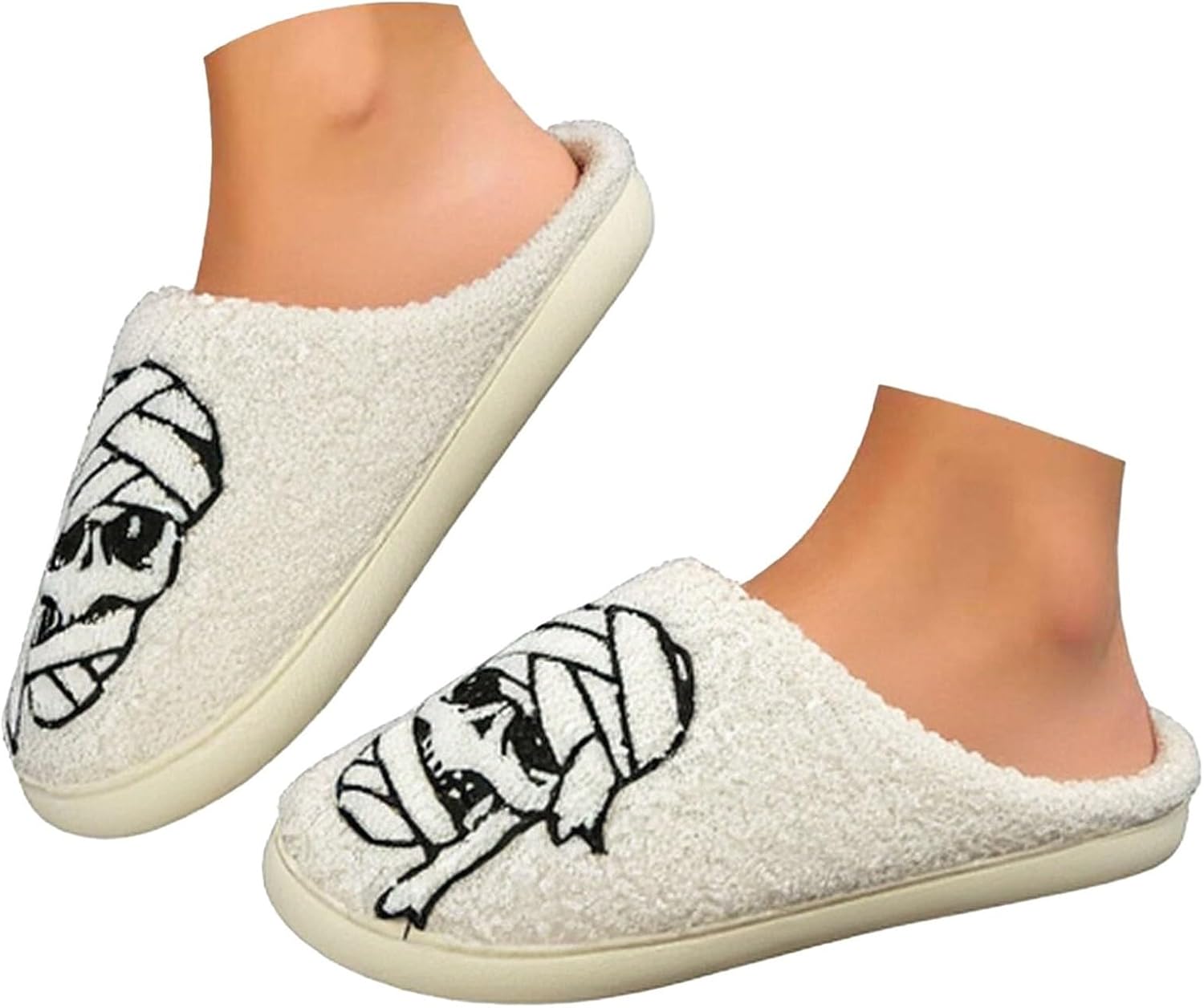 

Домашние тапочки на Хэллоуин для женщин и мужчин, в стиле ретро, удобные, комфортные для спальни и улицы, мягкие, плюшевые, пушистые, зимние Generic, J-white