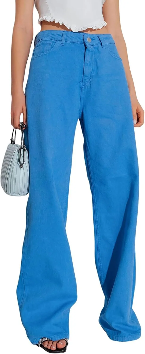 

CHARTOU Женские джинсы Y2K с высокой талией и прямыми широкими штанинами в конфетных цветах