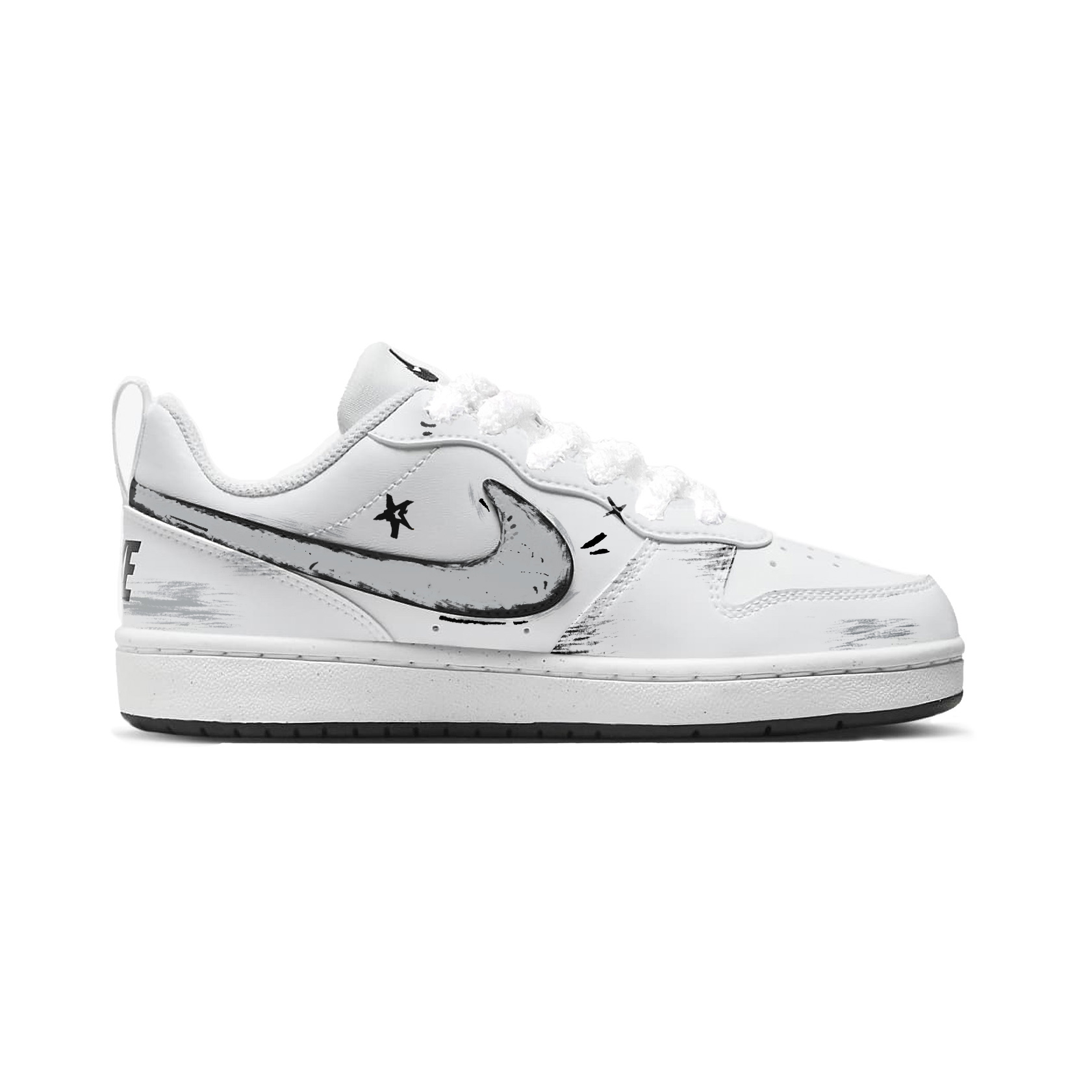 Nike Court Borough Gray Graffiti амортизирующие, износостойкие низкие кроссовки для скейтбординга Black Gray детские — фото 3