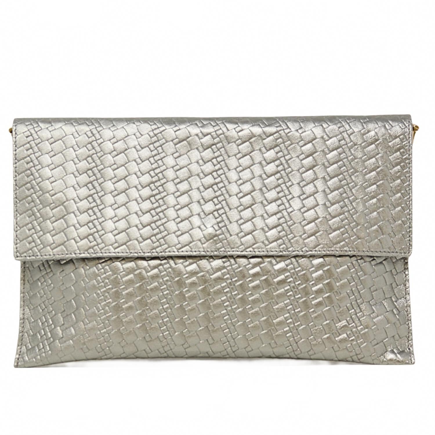 

German Fuentes Женская кожаная сумка-клатч через плечо, цвет олово