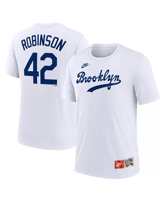 

Мужская футболка с именем и номером Jackie Robinson White Brooklyn Dodgers из коллекции Cooperstown, трикотаж из смесовой ткани Nike