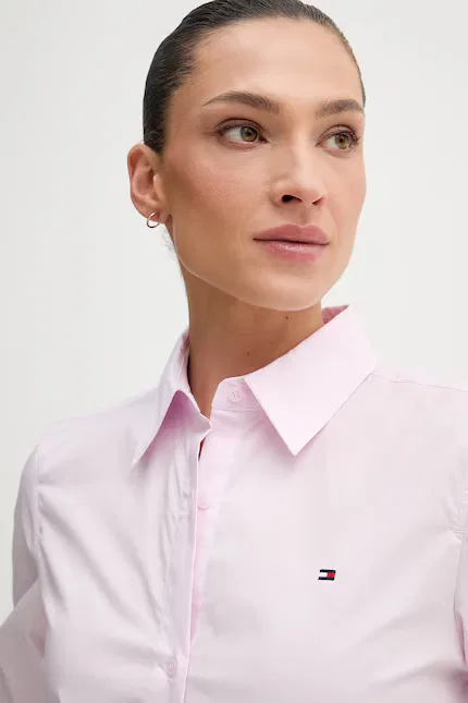 Рубашка хлопковая с эластаном Tommy Hilfiger, фиолетовый — фото 4