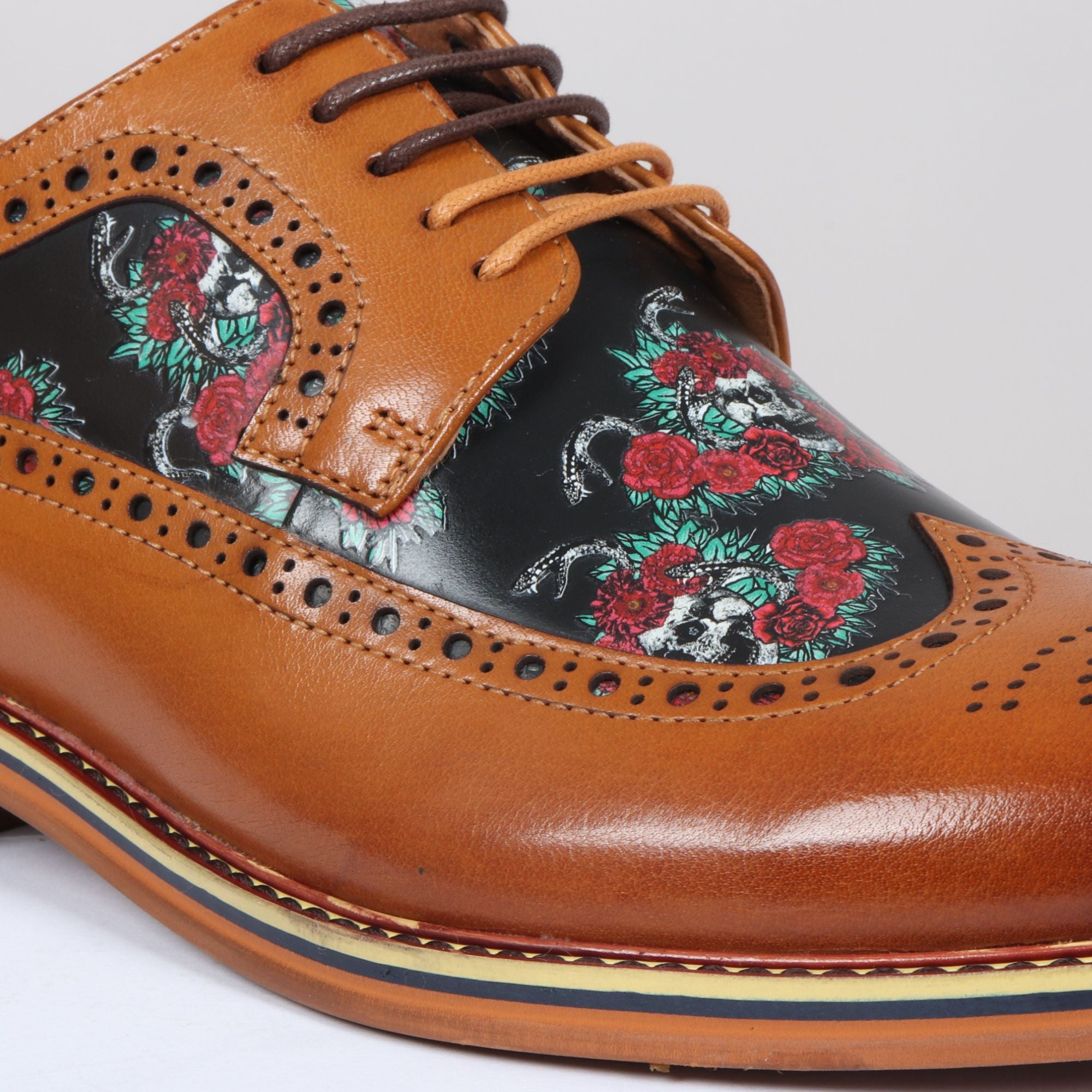 Туфли-оксфорды Ross Floral Skull Print Leather Brogue на шнуровке для торжественного вечера Justin Reess, коричневый — фото 4