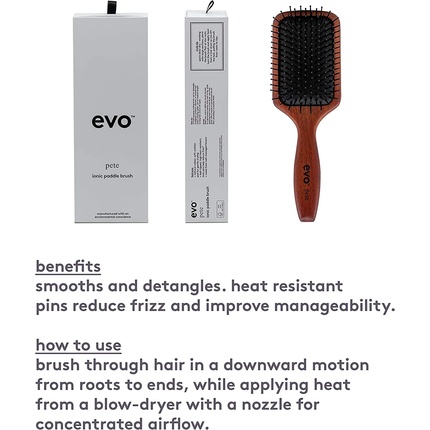 EVO Pete Ionic Paddle Brush Профессиональное качество Распутывание Разглаживание и укладка Деревянная щетка — фото 3