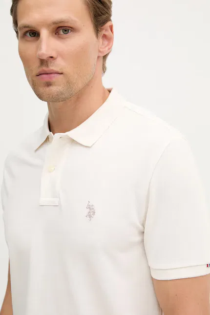 Поло мужское хлопковое DHM PIQUE U.S. Polo Assn., бежевый — фото 4