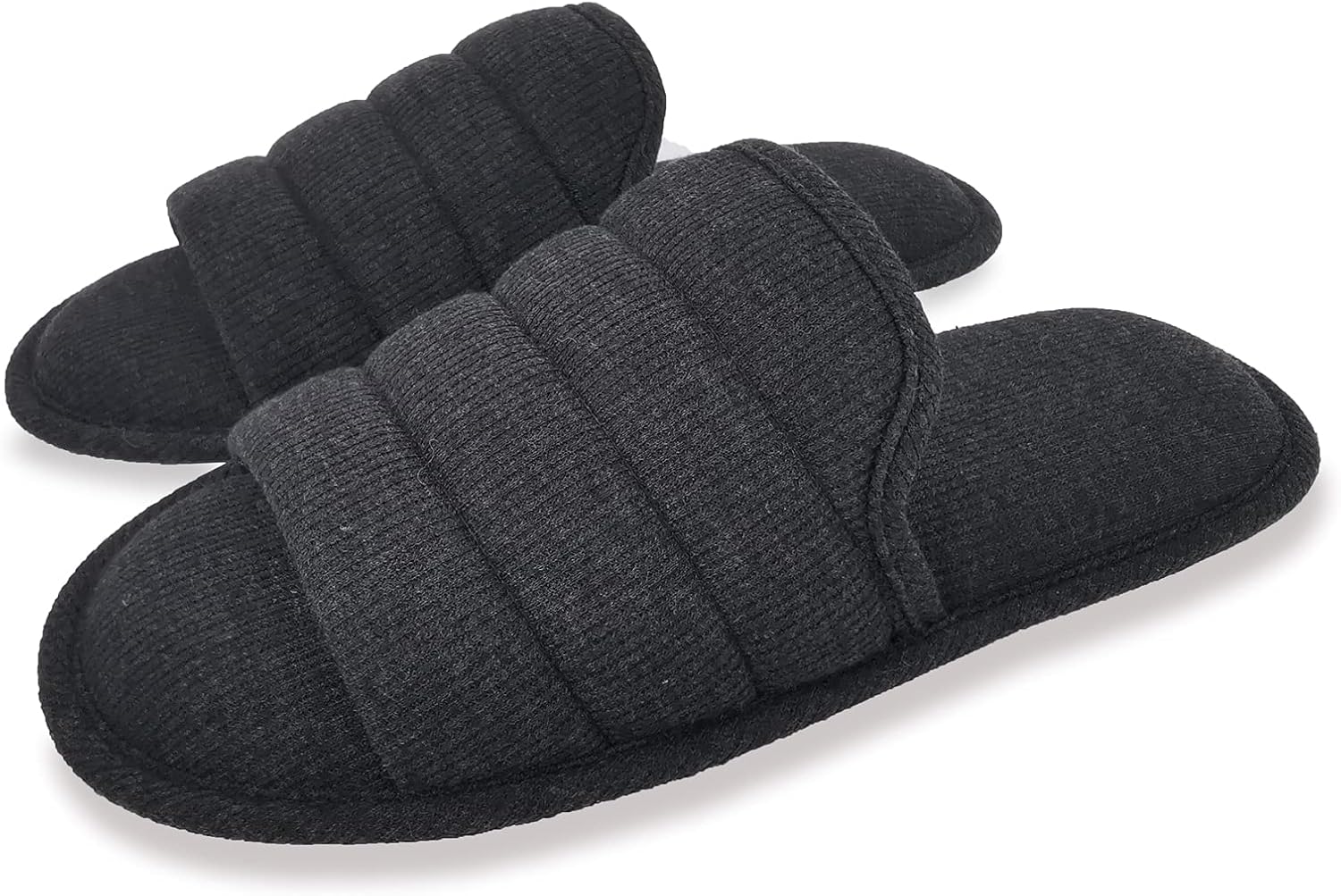 

Мужские хлопковые домашние тапочки ofoot с открытым носком, дышащие летние домашние шлепанцы с амортизирующей подошвой и противоскользящей подошвой, серый/угольный